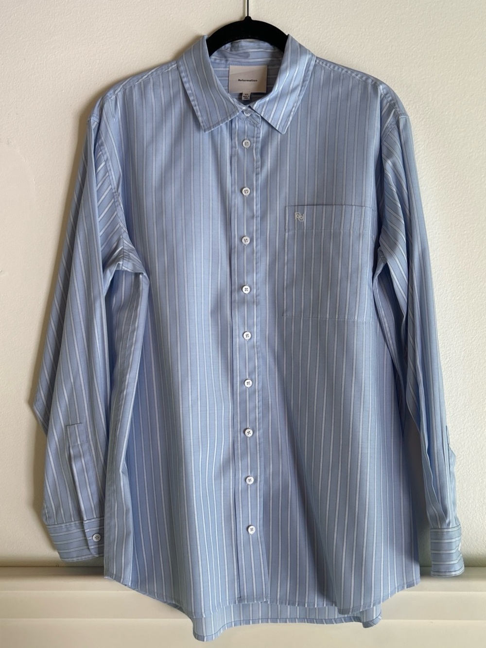 Reformation Light Blue Pinstripe Button-Down Shirt